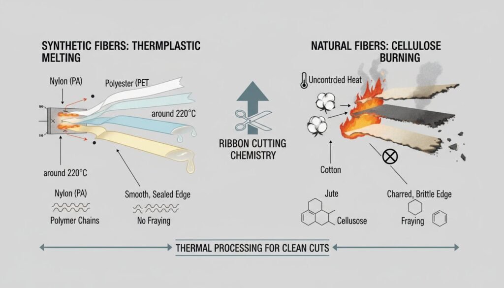 Melting vs Burning Diagram of thermoplastic melting vs cellulose burning