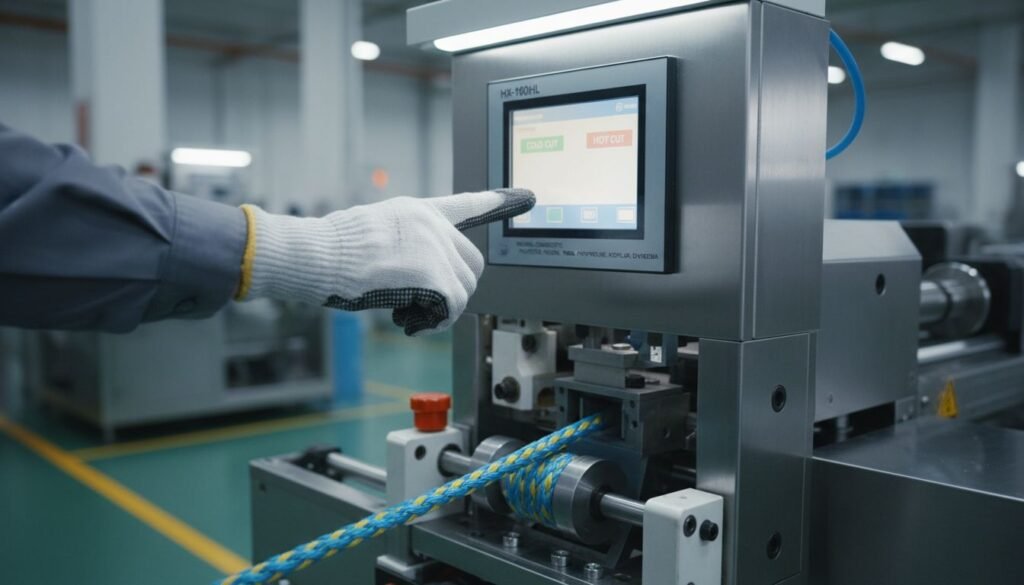 Selection Factory manager selecting the right setting on a machine