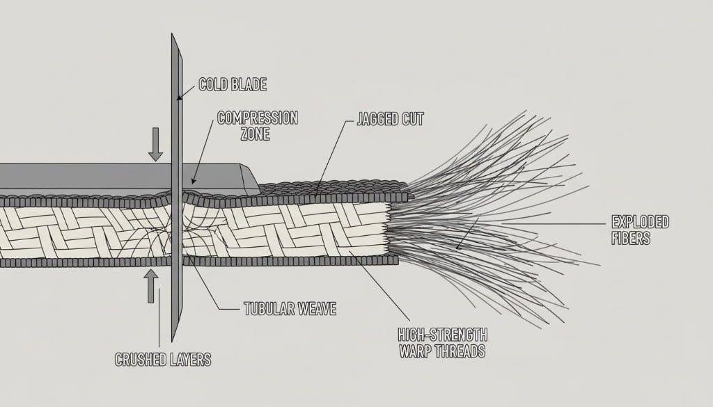Webbing Cross Section Cross section of thick nylon webbing showing multiple layers