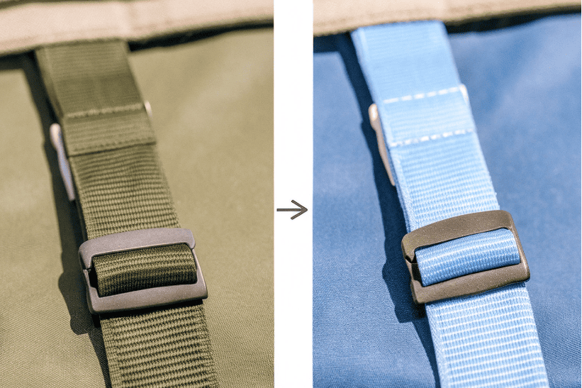 Close up of a ribbon cut at a sharp 45 degree angle