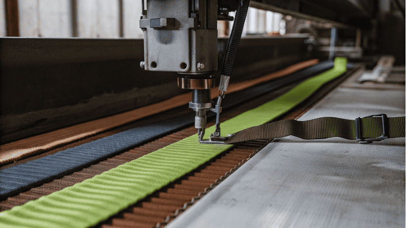 Machine punching holes in dog collars