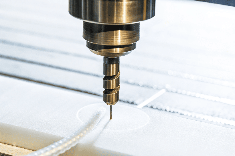 Clear medical PVC tubing being cut precisely