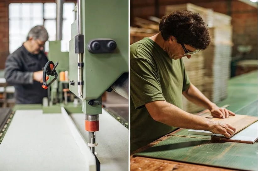 Quality Control Happy factory owner checking quality of cut ribbon