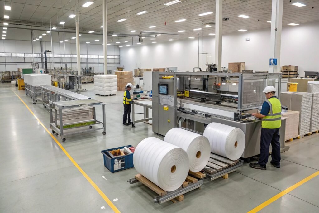 Automated packaging station improving warehouse workflow efficiency