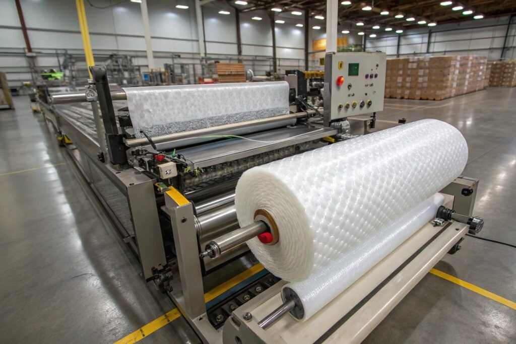 Bubble wrap cutting machine preparing packaging materials
