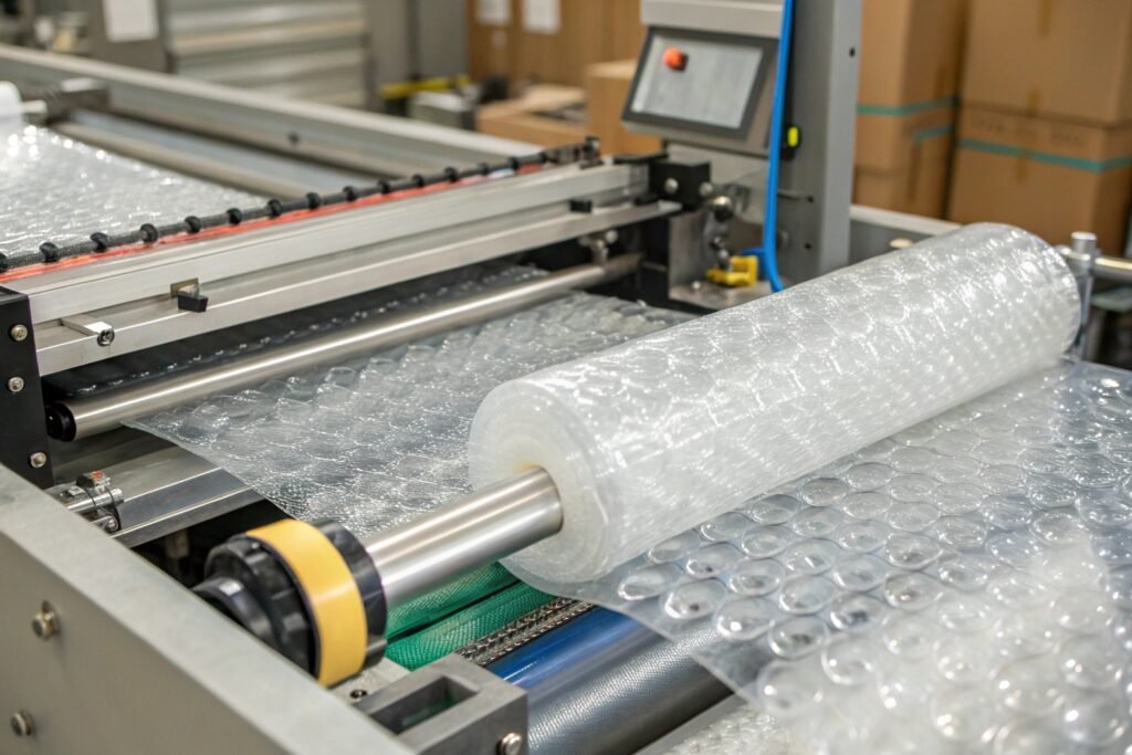 Automatic bubble wrap cutting machine reducing material waste in packaging production
