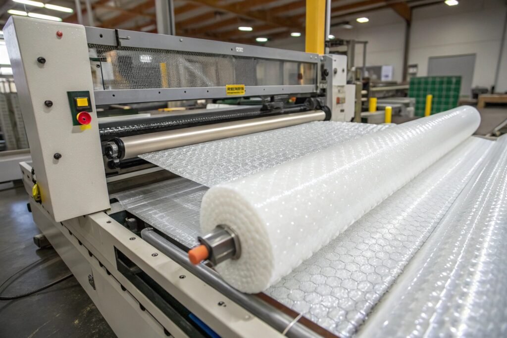 Large bubble protective packaging material for industrial cushioning