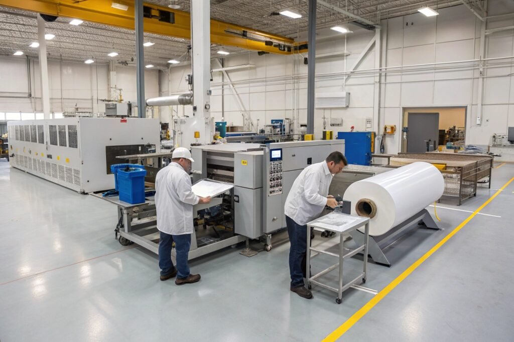 Modern machinery manufacturing facility with precision automation technology