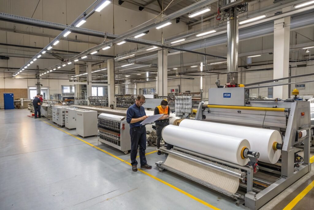 Digital control bubble wrap cutting equipment in manufacturing facility