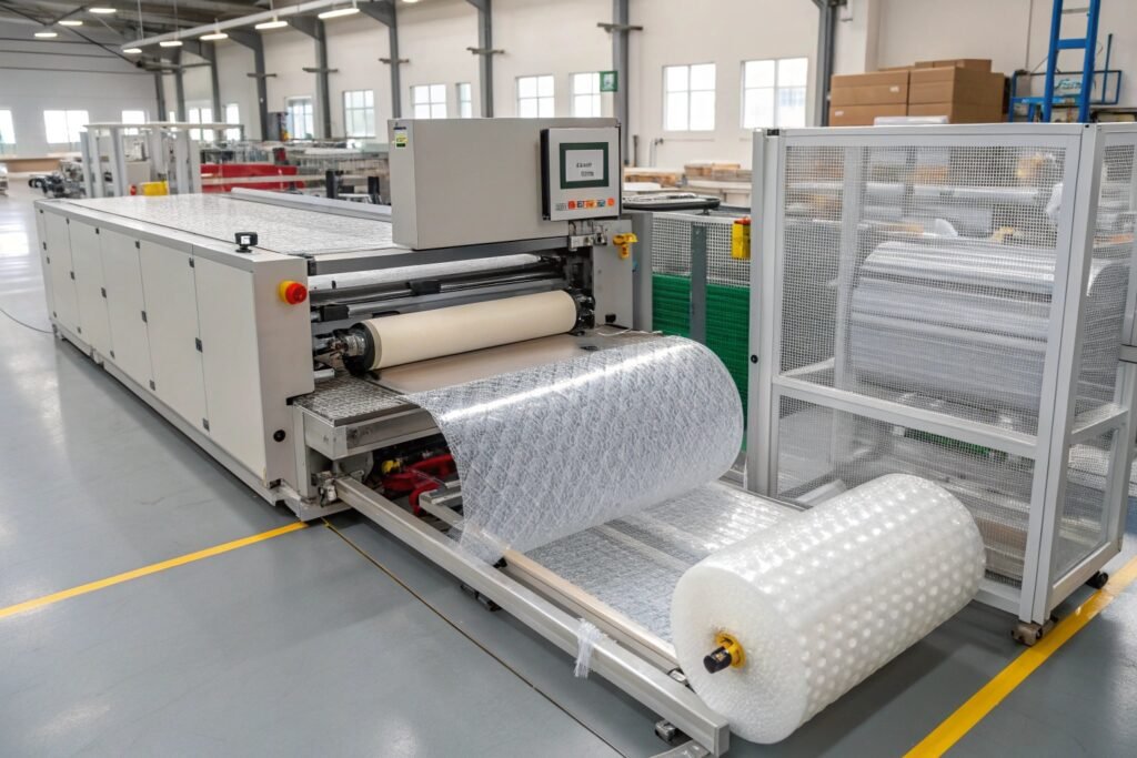 Automatic bubble wrap roll cutter for multi-width production