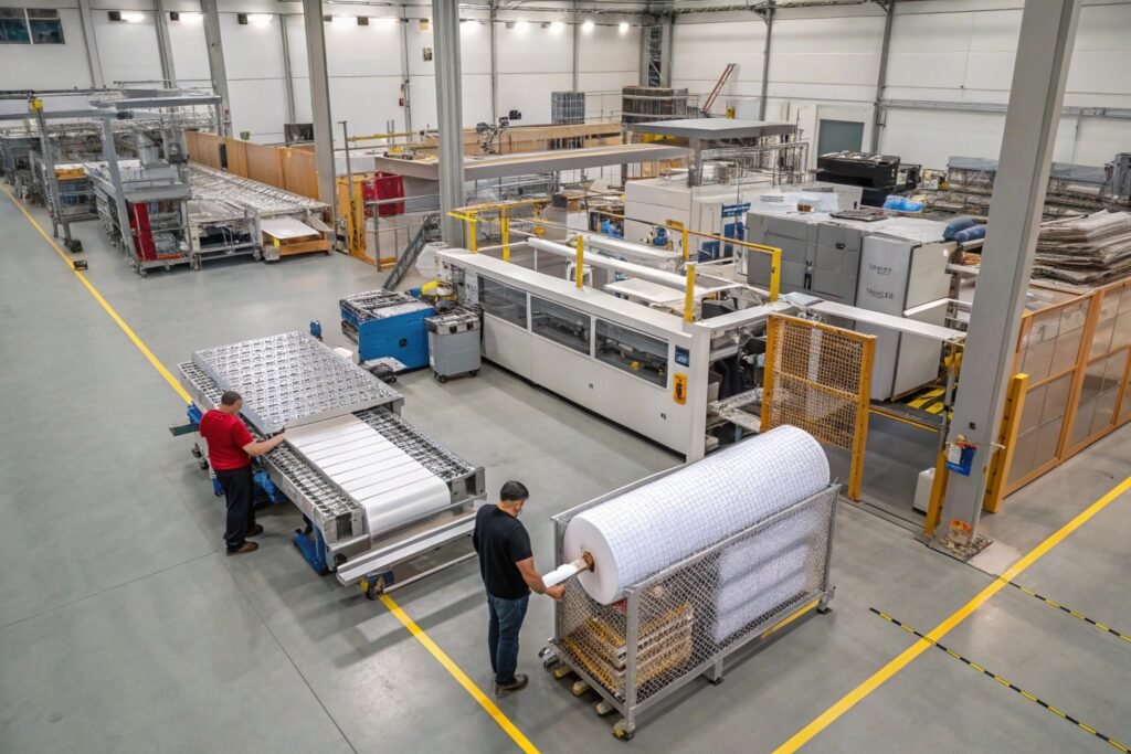 Industrial bubble wrap sheeting machine with custom punching system