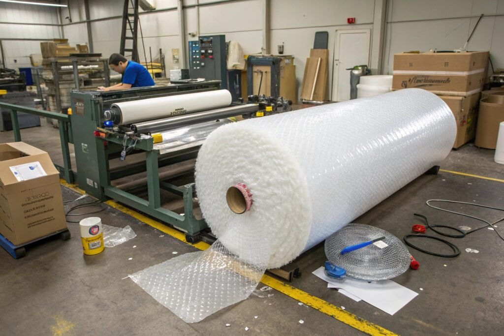 High-speed bubble roll slitting machine for precision industrial material processing