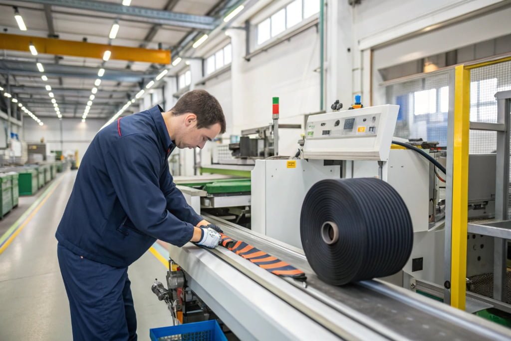 Automatic webbing angle cutting machine inspecting uneven cutting quality