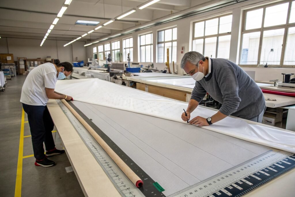 Rotary Fabric Cutting Rotary cutter on cutting mat making precise straight fabric cuts for sewing