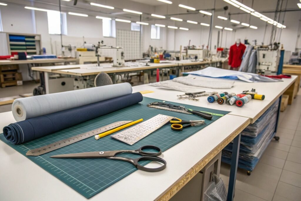 Fabric Cutting Tools For Textile Production Industrial fabric scissors cutting textile material for garment manufacturing and sewing production