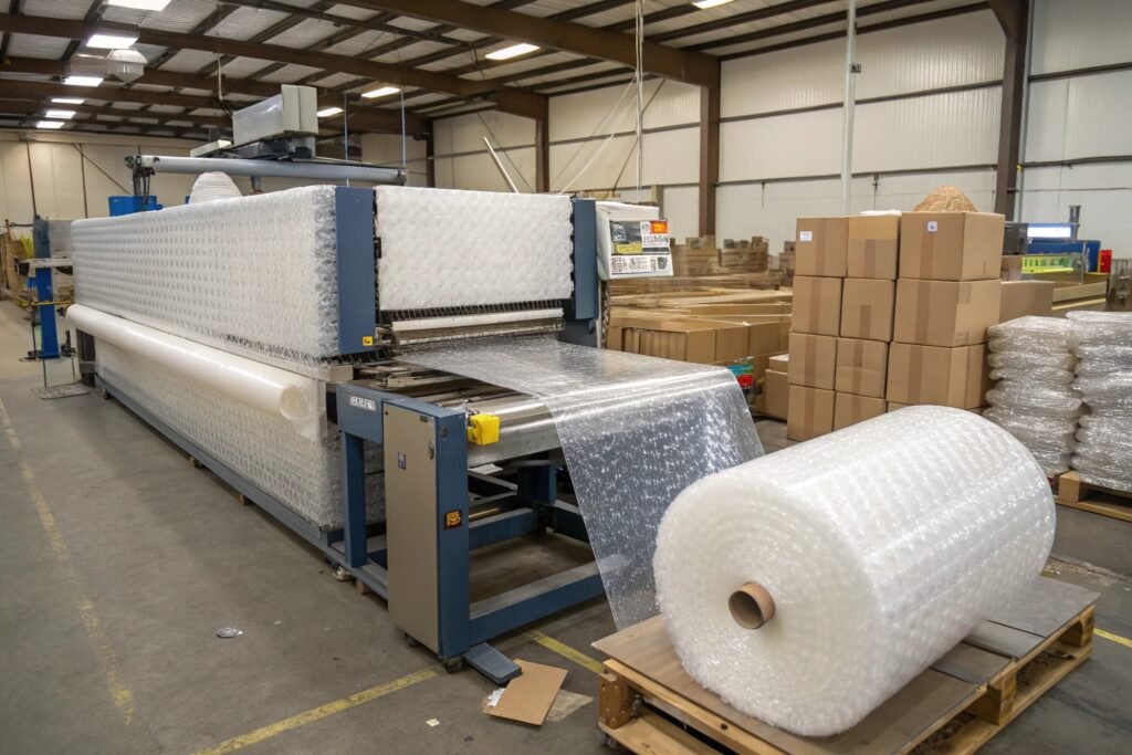 Industrial slitting blade system for accurate bubble wrap roll conversion