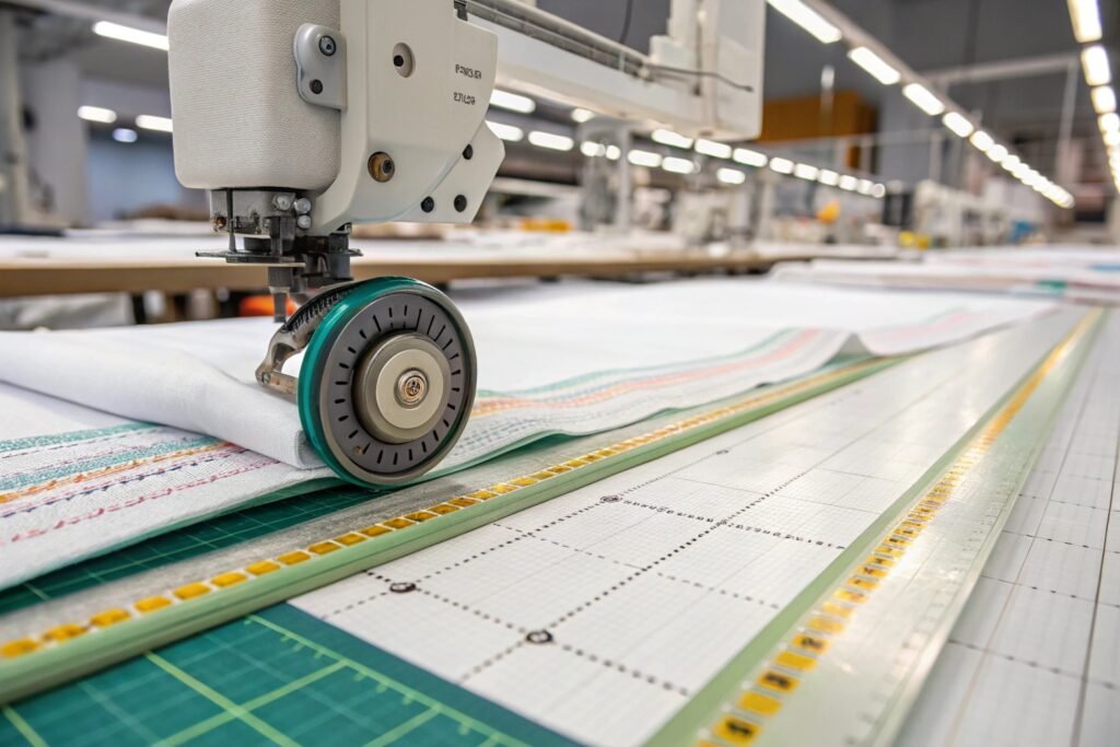Rotary Cutter For Accurate Fabric Cutting Rotary fabric cutter creating precise straight cuts for quilting and industrial textile processing