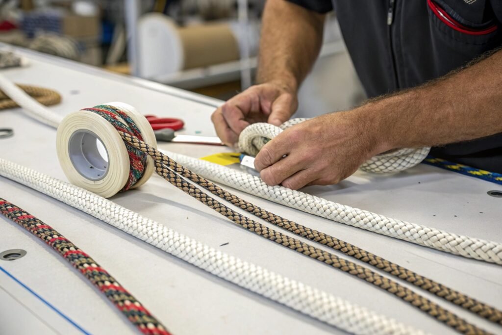 Automatic rope cutting machine producing precise lengths for high volume manufacturing