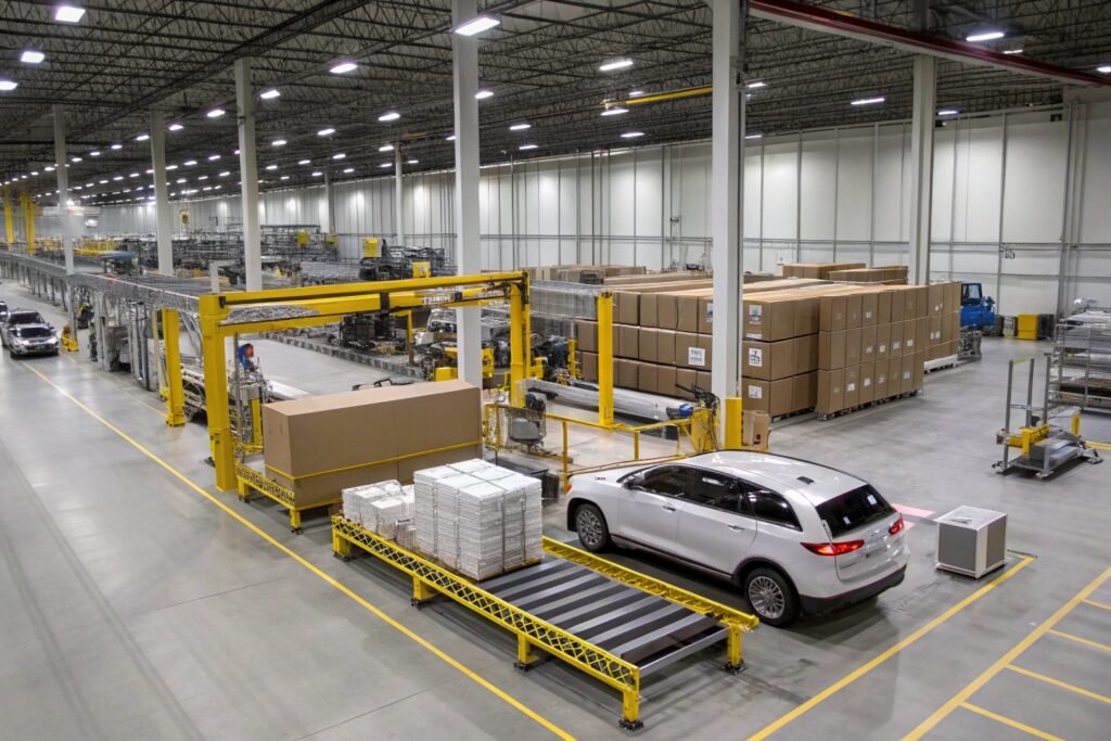 Automotive packaging line using precision bubble wrap cutting equipment for high volume shipping