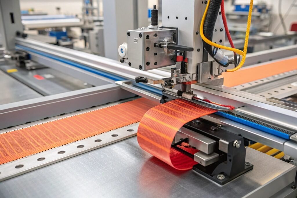 Automated cutting machine processing webbing tubing and flexible industrial materials