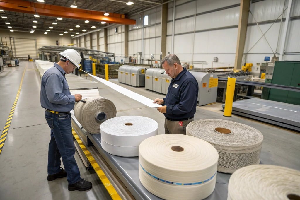 Different webbing materials prepared for cutting quality comparison