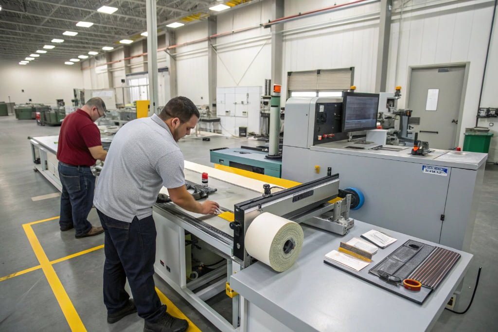 Sample webbing cuts tested after machine maintenance