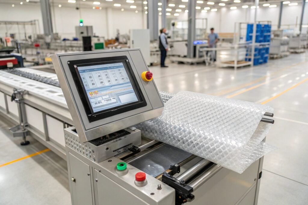 PLC control system interface for automatic bubble wrap cutting machine operation and production management